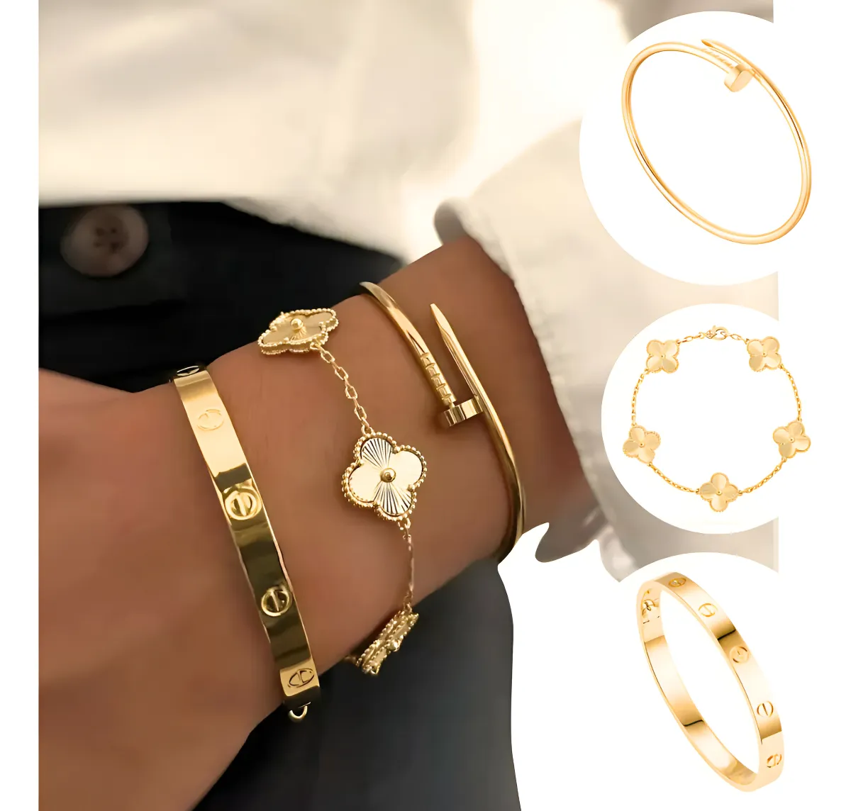 Bracelets and jewelry set on wrist